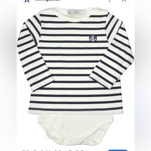 Petit Bateau Navy and White Striped Onesie